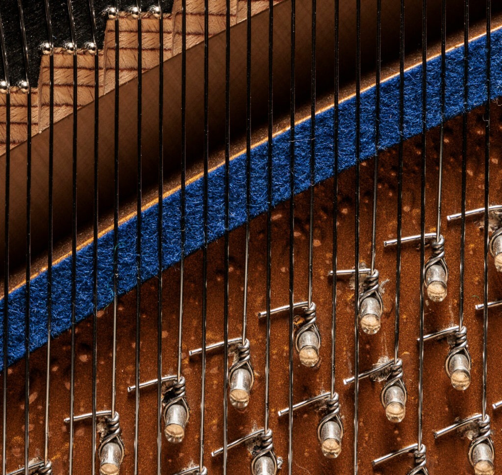 Cordes et sommier de piano, détail