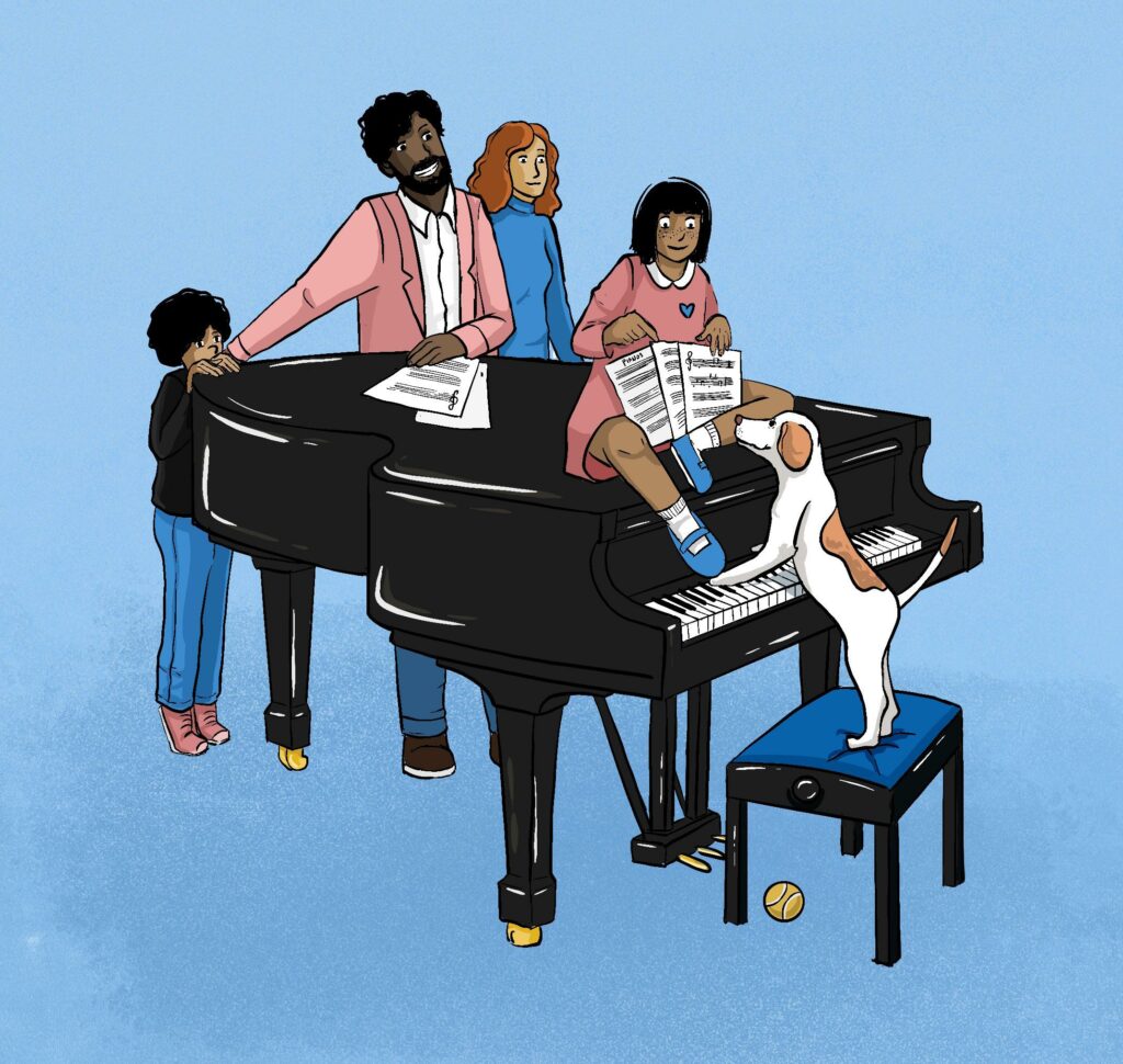 Dessin piano famille chien